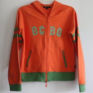 BCBG MaxAzria Sweatshirt Zip Rhinestone Logo Orange Hoodie M BCBGMaxAzria